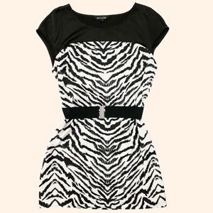 Express Satin Zebra Print Dress w/ Belt